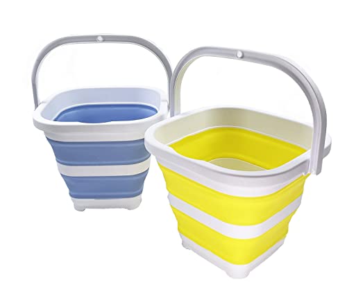 SAMMART Collapsible Rectangular Cleaning Bucket 5L (1.3 Gallon)- Foldable Camping Beach Sand Water Pot Pail- Portable Space Saving Tub for Household, Outdoor Car Washing (Baby Blue + Lemon (Set of 2)) - color: Baby Blue + Lemon (Set of 2)