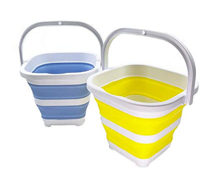 SAMMART Collapsible Rectangular Cleaning Bucket 5L (1.3 Gallon)- Foldable Camping Beach Sand Water Pot Pail- Portable Space Saving Tub for Household, Outdoor Car Washing (Baby Blue + Lemon (Set of 2)) - color: Baby Blue + Lemon (Set of 2)
