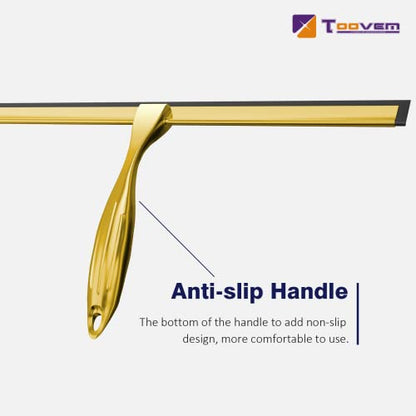 TOOVEM 14 Inch Shower Squeegee for Glass Doors, Window, Bathroom, Car Windshield, Shower Cleaning Tools with S Hook, Square Sticky Hook (Gold) - style: Gold 14 inch