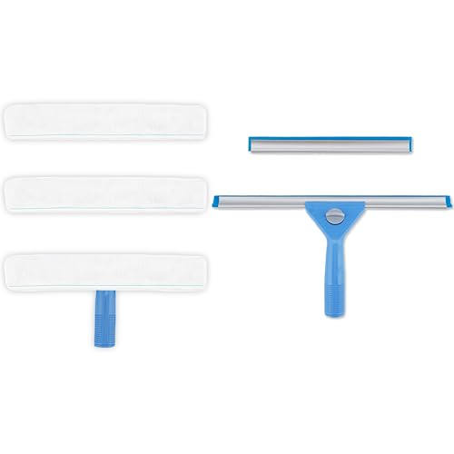 AMERWASH PLUS Window Squeegee Washing Kit for Shower Glass Door, Mirror and Window Cleaning, Extra 14'' Wide Squeegee and 2 Microfiber Scrubbers Included (Extension Pole not Included) - size: 14 inches