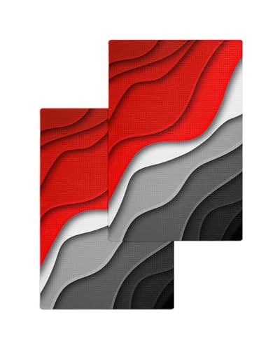 Abstract Red Hand Towels Set,Waffle Weave Kitchen Towels 2 Pieces,Microfiber Hair Face Bath Tea Towel Absorbent Quick Drying Cleaning Dish Cloths,Modern Geometric Ombre Grey White Art 15.7"x23.6" - color: Red, size: 2PCS,15.7"x23.6"