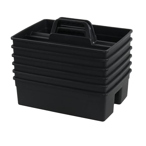 6-Pack 3 Compartment Plastic Cleaning Supplies Caddy with Handle | Cleaning Tool Organizer Storage Tote