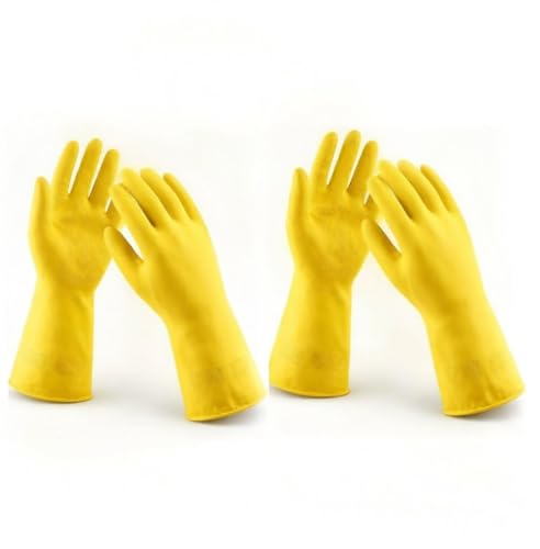 LADWA Non-Slip Household Cleaning Reusable Dishwashing Gloves for Kitchen Gardening Flexible Long-lasting Waterproof Gloves - color: Yellow, size: Pack of 1