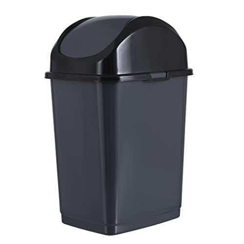 Superio Kitchen Trash Can with Swing Top Lid 9 Gallon Slim Waste Bin 37 Qt Sturdy Plastic Garbage Can Medium Recycling Bin for Office, Bathroom, Under Counter, Dorm, Bedroom (Dark Grey) - size: 9 Gallon, style: 1 Pack