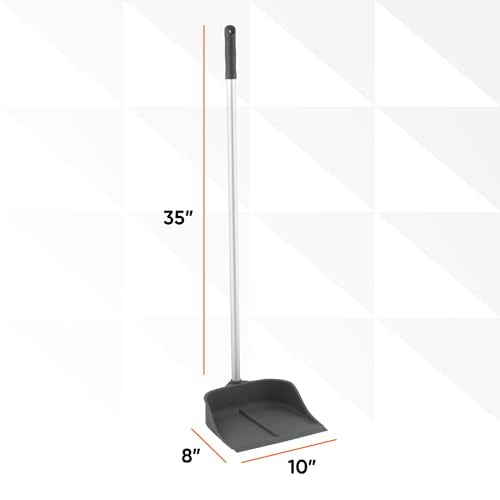 Silicone Dust Pan with Handle Lobby Dustpan with Long Handle Stand Up Dustpan, 35" Aluminum Long Handle, by Superio - style: Dustpan