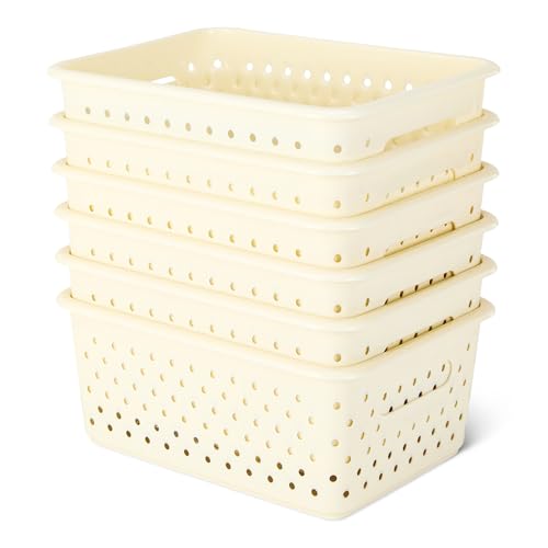 Amazon Basics Decorative BPA-Free Plastic Storage Baskets, 9.9 x 7.4 x 4.16, Ivory, Pack of 6 - color: Ivory, size: 6-pack