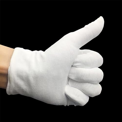 12 Pairs White Cotton Gloves for Eczema Dry Hands Breathable Work Glove Liners Moisturizing Spa Jewelry Inspection Etiquette Gloves Stretchy Fit for Men Women 24PCS Archival Photo Gloves (Large) - size: Large