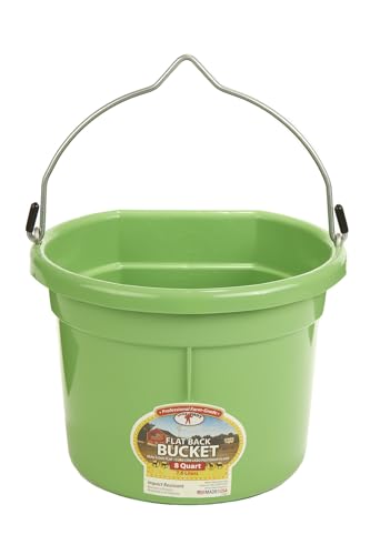 Little Giant® Flat Back Plastic Animal Feed Bucket | Animal Water and Feed Bucket with Metal Handle | 8 Quarts | Lime Green - color: Lime Green