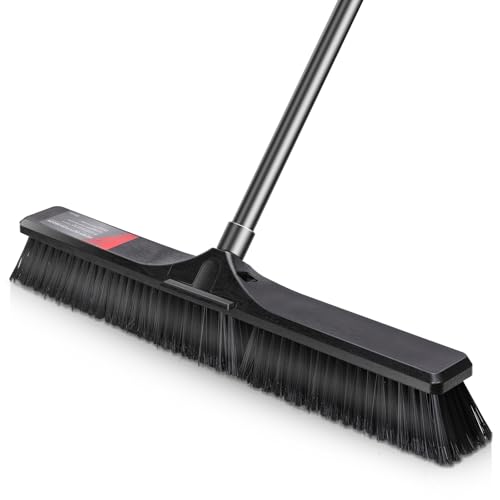 Push Broom Outdoor Heavy Duty,Masthome 24" Push Broom with Stiff Bristles,Heavy Duty Garden Broom,Outdoor Stiff Sweeping Broom for Garage Yard Patio Deck Concrete Wood Stone Floors Scrub and Cleaning - color: Push Broom-black