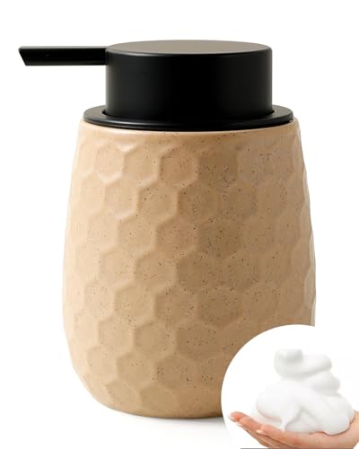 Foaming Soap Dispenser, 12OZ Ceramic Foam Hand Soap Dispenser with Honeycomb Design for Kitchen or Bathroom, Khaki Refillable Dish Lotion Dispenser, ANTIS'S HOME - color: Khaki, size: Foam
