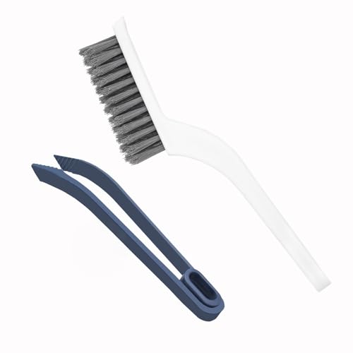 Grout Cleaning Brush with Adjustable Long Handle, V-Shaped Grout Scrub Brush for Tile Floors, 2 in 1 Stiff Bristle Scrub Brush for Crevice, Tile Line, Shower, Kitchen, Bathroom