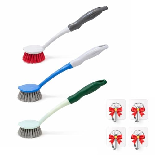 Dish Kitchen Sink Cleaning Brush | Tough Bristle Scrubber with Comfortable Grip | Bathroom Tile & Utensil Cleaner | Multipurpose Household Cleaning Tool | Pack of 3 - style: Long Handle Sink Brush Pack of 3