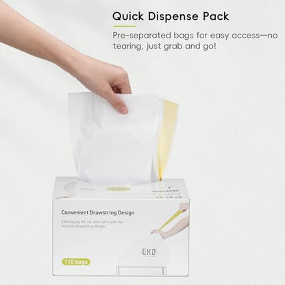 EKO 12.9 Gallon / 45-49 Liter, 110 Count Drawstring Trash Bags, Extra-Strong Unscented Garbage Bags, Easy-Dispense Roll for Kitchen & Household Use, Resists Tears, Leaks and Punctures, Code J, White - size: 110 Count (Pack of 1), style: 12.9 Gallon Bags/C