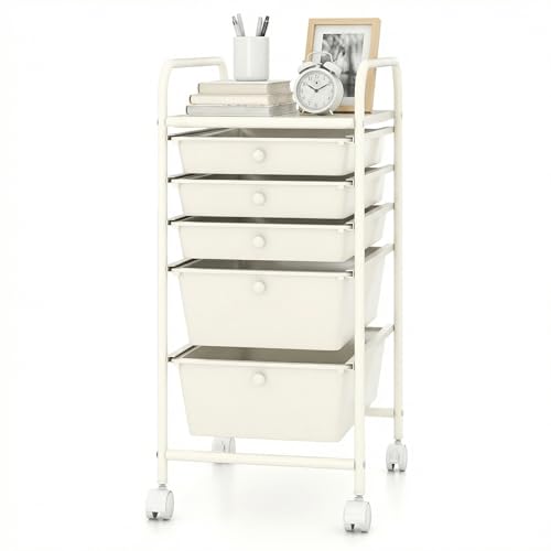 COSTWAY 6-Drawer Rolling Storage Cart, Multifunctional Art Craft Tools Organizer on Wheels, Heavy Duty Utility Mobile Storage Trolley w/ 2 Lockable Wheels for Home Office School (White) - color: White, size: 6 Drawer