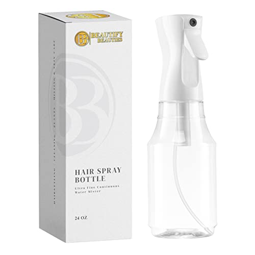 BeautifyBeauties Spray Bottle For Hair – Continuous Mister Spray Bottle for Hairstyling, Cleaning, Plants, Pets, Barbers, Salons, Essential Oil Scents (24 Ounce) - color: Clear, size: 24 Ounces