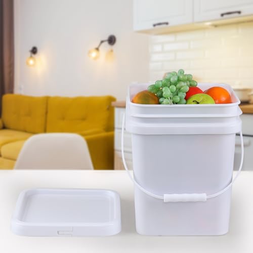 4 Packs Square Food Buckets with Lid, 5 Gallon Plastic Lidded Storage Bucket, Utility Pail, White - size: 5 Gallon