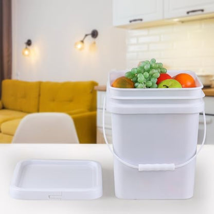4 Packs Square Food Buckets with Lid, 5 Gallon Plastic Lidded Storage Bucket, Utility Pail, White - size: 5 Gallon