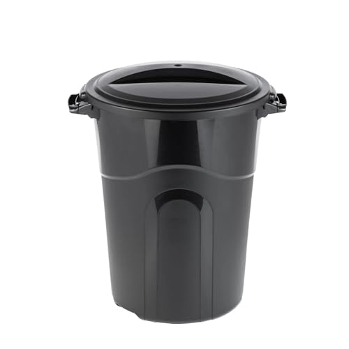 32 Gallon Heavy Duty Plastic Garbage Can with Click Lock Lid, 64 lbs Capacity, Indoor/Outdoor Use, Black