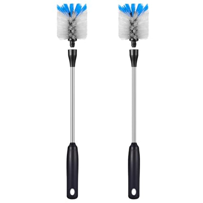 MOSOLAN Stainless Steel Bottle Brush with Replaceable Head, 2 Pack Long Handle Scrubbing Brush for Water Bottles, Glasswares, Mugs, Flasks, Tumblers, Vases, and Kitchen Sink, White, 15 in - color: White, size: 15 Inch (Pack of 2)