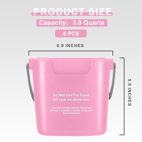 Roshtia 6 Pcs 3 Quart Cleaning Bucket Small Sanitizing Square Bucket Detergent Pail for Home Commercial Restaurant Kitchen Office School (Pink) - color: Pink