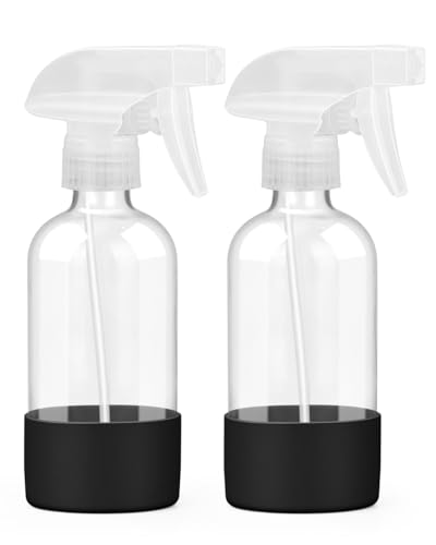 Worldgsb 2 Pack Glass Spray Bottles 8 oz, Empty Refillable Containers with Silicone Sleeve Protection, Glass Spray Bottles for Cleaning Solutions, Hair and Plants with Adjustable Nozzles Black - color: Black