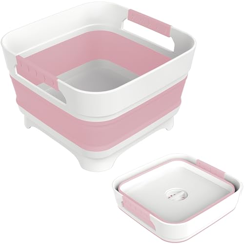 MontNorth 2.4 Gal Collapsbile Wash Basin with Drian Plug,9L Dish Pan for Soaking Baby Bottles,Portable Sink, Multiuse Foldable Bucket,Ice Beverage Tubs for Camping, Vegetable Washing, RV (Pink) - color: Pink