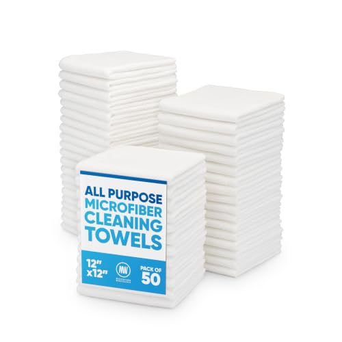 12" x 12" Microfiber Cleaning Cloths (50 Pack) - Reusable Towels, Wash Rags, Dust Cloth, All-Purpose: Kitchen, Dish, Cars, Shop, Glass (White) - color: White, size: 50 Count (Pack of 1)