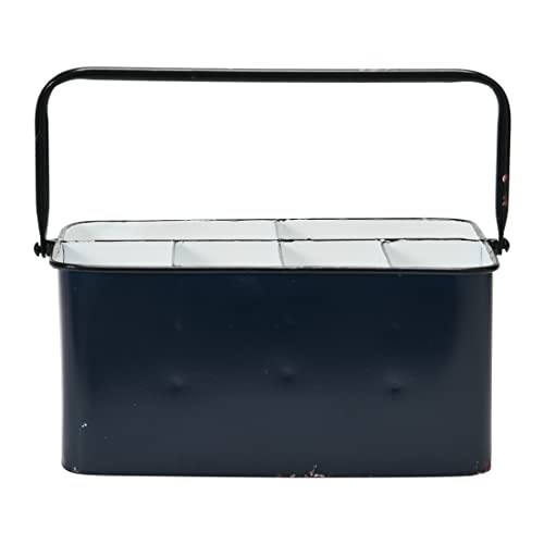 Creative Co-Op Farmhouse Metal Storage Caddy with 6 Compartments and Handle, Distressed Blue and White - color: Blue and White