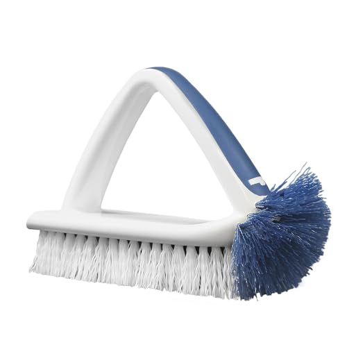 Unger 2-in-1 Bath and Tile Scrubber Brush Tool, Crevice Cleaning Supplies, Dishwasher Safe, Rounded Bristles for Bathroom Scrubbing, Great for Tile, Bathtubs, and Showers - size: Bath & Tile, style: 2-in-1 Bath & Tile Brush
