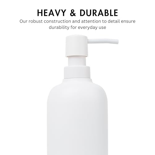 Matte White Round Soap Dispenser for Kitchen & Bathroom – 15 oz Refillable Resin Pump Bottle for Dish Soap, Hand Soap, Shampoo, Conditioner – Modern Countertop Dispenser with Non-Slip Protective Pads - color: White, style: Round Soap Dispenser