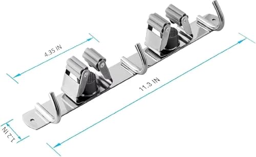 Broom and Mop Holder Wall Mounted, Broom Hanger Storage Rack, Stainless Steel Mop Hanger, Dustpan Holders with 2 Racks and 3 Hooks, Heavy Duty utility hooks for hanging brooms and mops (1Pcs)