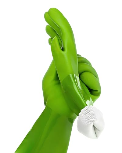Kitchen-Star Ultimate Rubber Household PVC Gloves with Comfortable Cotton Lining, Anti-Slip surface, Kitchen Dishwashing, Extra Thickness, Kitchen Cleaning, Working, Painting, PetCare (X-Large, Green) - color: Green, size: X-Large (Pack of 1)