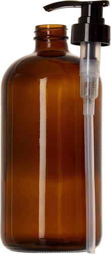 32 Ounce Glass Large Soap Dispenser - Refillable Shampoo and Conditioner Bottle with Pump for Shower and Bath - 1 Liter Shower Bottle- by Kitchentoolz - color: Amber, size: Pack of 1