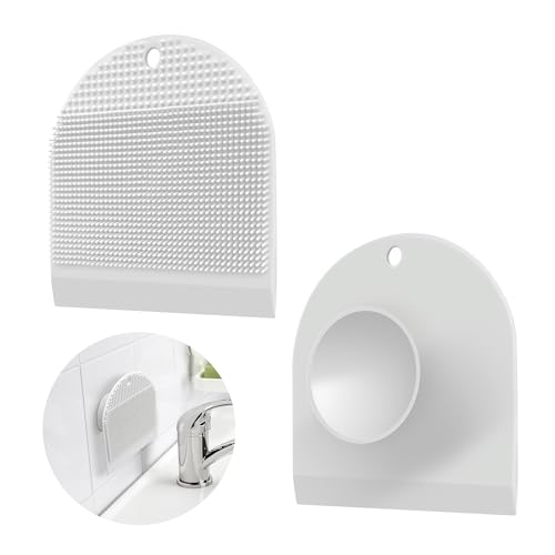 2 Pack Silicone Sink Cleaning Brush with Squeegee, Flexible Non-Scratch Dish Scrubber for Kitchen and Bathroom Sink, Countertop & Dishwashing, Suction Cup Hanging Design (White) - color: White