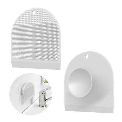 2 Pack Silicone Sink Cleaning Brush with Squeegee, Flexible Non-Scratch Dish Scrubber for Kitchen and Bathroom Sink, Countertop & Dishwashing, Suction Cup Hanging Design (White) - color: White