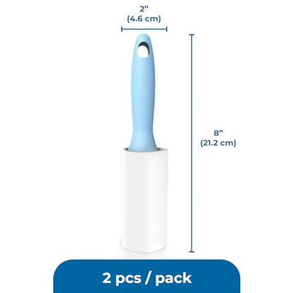 SunGrow Pet Lint Rollers for Dogs and Cats, Extra Sticky Adhesive, 2 Portable Fur/Hair Animal Hair Lifter for Clothes, Furniture, Carpet, Easy to Tear Dust Cleaner Brush, Blue Handle, 8” x 2”