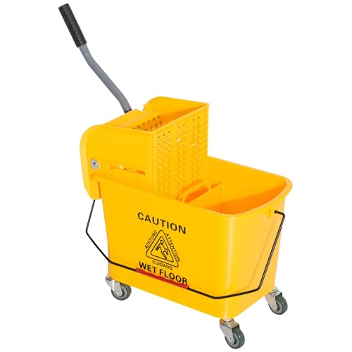 5.5Gallon Industrial Grade Mop Bucket with Adjustable Wringer, Vibrant Yellow Weather-Proof Finish, Effortless Cleaning for Efficient Cleanup