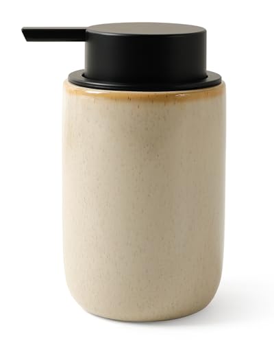 BosilunLife Lotion Pump Dispenser - Hand Soap Dispenser Bathroom Ceramic Dish Liquid Soap Dispenser for Bathroom, Kitchen, Countertop Soap Dispensers (Greige with Speckle, Liquid Pump) - color: Greige-liquid Pumpt