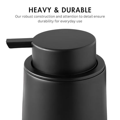 Matte Black Round Soap Dispenser for Kitchen & Bathroom – 9 oz Refillable Resin Pump Bottle for Dish Soap, Hand Soap, Shampoo, Conditioner – Modern Countertop Dispenser with Non-Slip Protective Pads - color: Black, style: Round Short Soap Dispenser