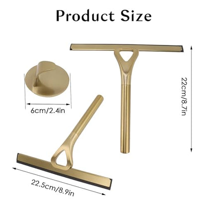 8.9x8.7inch Gold Stainless Steel Shower Squeegee Window Squeegee with Hanging Hook - Glass Wiper Squeegeer Cleaning Tool for Clean Ceramic Tile,Shower Door, Mirror,Window,Car Glass,Table Top