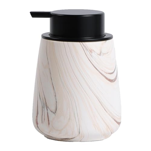 12Oz Ceramic Liquid Soap Dispenser - Modern Lotion Hand Soap Dispenser with Easy-to-Press Black Pump, Reusable and Refillable Dish Soap Dispensers for Bathroom & Kitchen, Marble Brown - color: Marble Brown, style: Liquid Pump