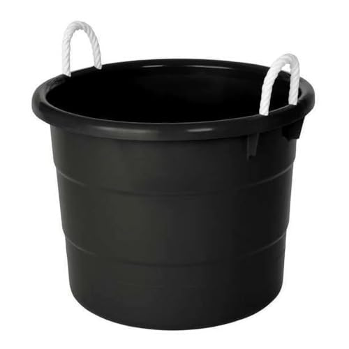 20 Gallon Storage Tub, Round Heavy Duty Plastic Container with Rope Handles, 21.5 x 21.5 x 16.5 inches (Black) - color: Black