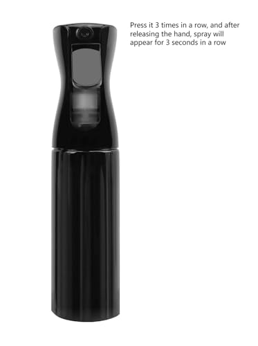 Spray Bottle for Hair (10.1oz/300ml) - 2 Seconds of Mist - Empty Ultra Fine Plastic Water Sprayer, For Hairstyling, Cleaning, Salons, Plants, Essential Oil Scents & More - Black，Press it 3 times