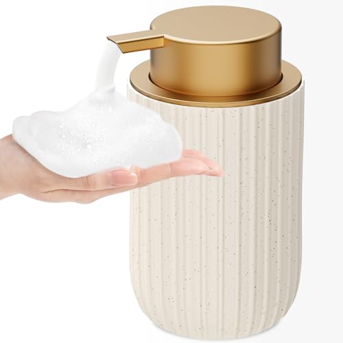 Ceramic Foaming Soap Dispenser, 12 oz Bathroom Foam Hand Soap Dispenser, Refillable Lotion Soap Dispenser with Removable Pump for Kitchen Hand Wash Dispenser, Modern Home Decor (Speckled Beige) - color: Beige Gold-1pack