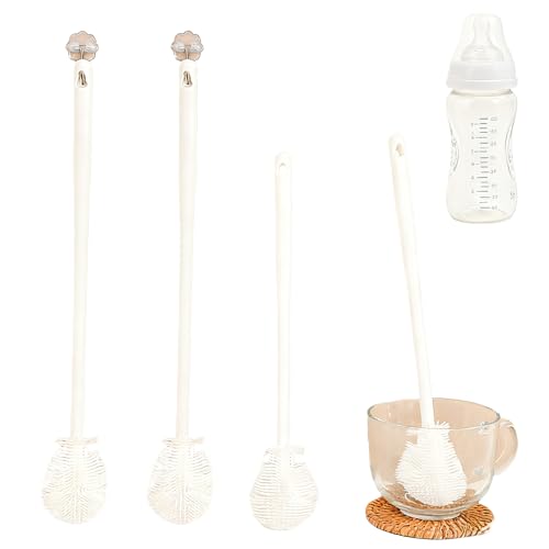 4PCS 360° Flexible Silicone Bottle Brush with Long Handle Soft Bristle Baby Bottle Brush Cleaner for Narrow Neck Water Bottles Straws Jars Deep Cleaning Brush Set 2025 New Bottle Cleaning Brush