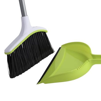 Casabella Basics 2-Piece Angled Broom and Dustpan Set, 44" Angled Broom with Long Handle and Dustpan, Silver/Green - color: Silver/Green