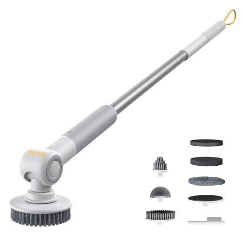 Fanttik Flip G9 Pro Electric Scrubber, VoltiPulse Motor, Dual-Speed Cleaner with 6 Brush Heads, Adjustable Angle & Extendable Handle, IPX7 Waterproof, Type-C Charge for Bathroom, Tile, Grout - White - color: White