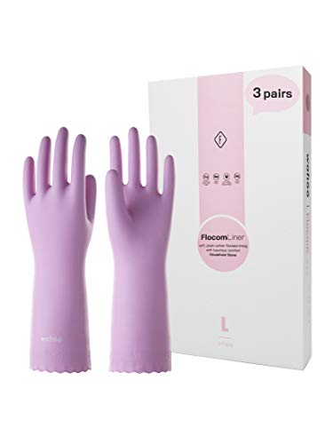LANON 3 Pairs wahoo Skin-Friendly Cleaning Gloves, Dishwashing Kitchen Gloves with Cotton Flocked Liner, Reusable, Non-Slip, Mauve Mist, Large - color: Mauve Mist, size: Large (Pack of 3)