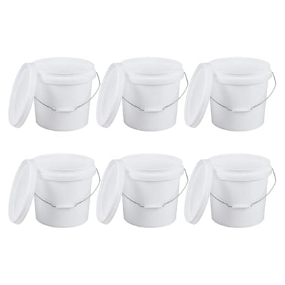 White 4-Gallon Bucket with Lid, Economical Durable BPA Free Plastic Pail Container for Storage, Multi-Use Food Grade Buckets, Metal Handles with Plastic Grip for Easy Carrying, 6 Pack