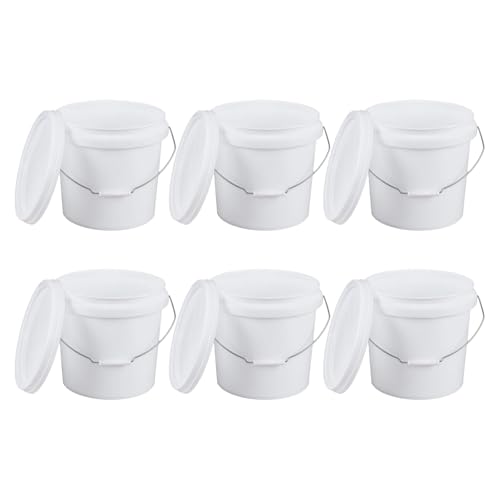 White 4-Gallon Bucket with Lid, Economical Durable BPA Free Plastic Pail Container for Storage, Multi-Use Food Grade Buckets, Metal Handles with Plastic Grip for Easy Carrying, 6 Pack